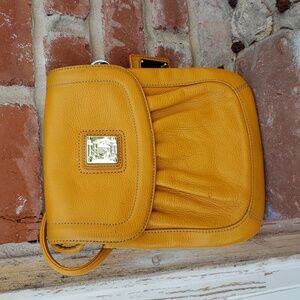 Tignanello Womens Leather Flap Front Swing Crossbody Bag Yellow Classic Everyday